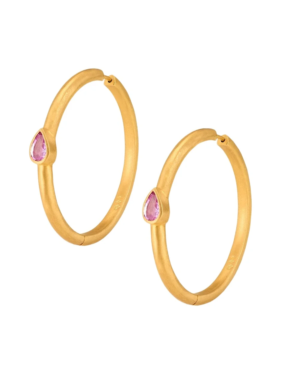 DARIUS 18K Single Pink Pear Sapphire Signature Hoop Earrings, 36mm