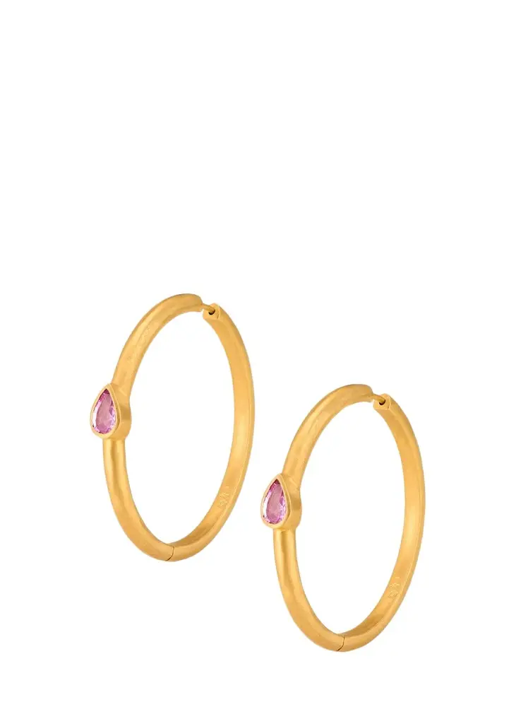 DARIUS 18K Single Pink Pear Sapphire Signature Hoop Earrings, 36mm