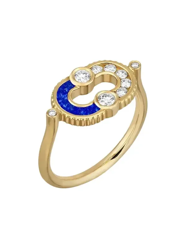 Magnetic Lapis Lazuli Semi Ring in 18K Yellow Gold and Diamonds