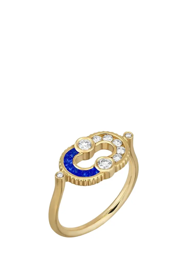 Viltier Magnetic Lapis Lazuli Semi Ring in 18K Yellow Gold and Diamonds