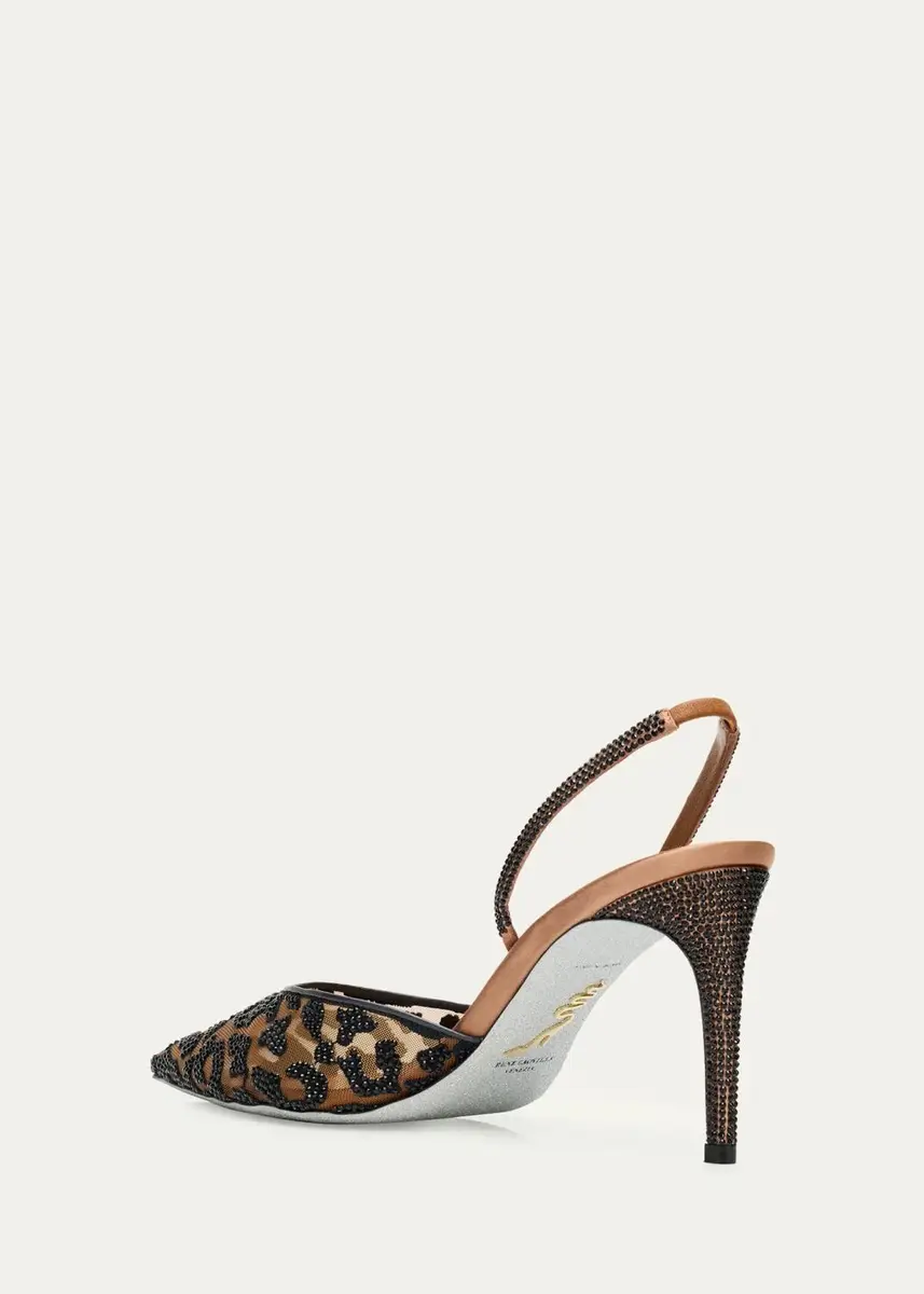 René Caovilla 80mm Leopard Embellished Mesh Slingback Pumps | Thumbnail 4 René Caovilla 80mm Leopard Embellished Mesh Slingback Pumps | Thumbnail 4