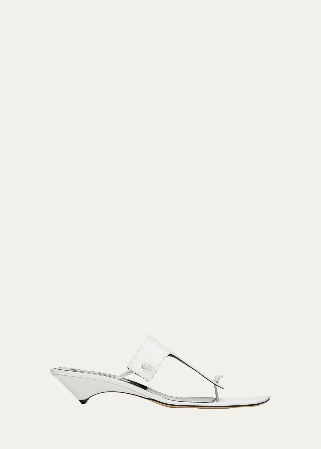CHRISTEN 35mm Edge Lizard-Embossed Leather T-Strap Thong Sandals
