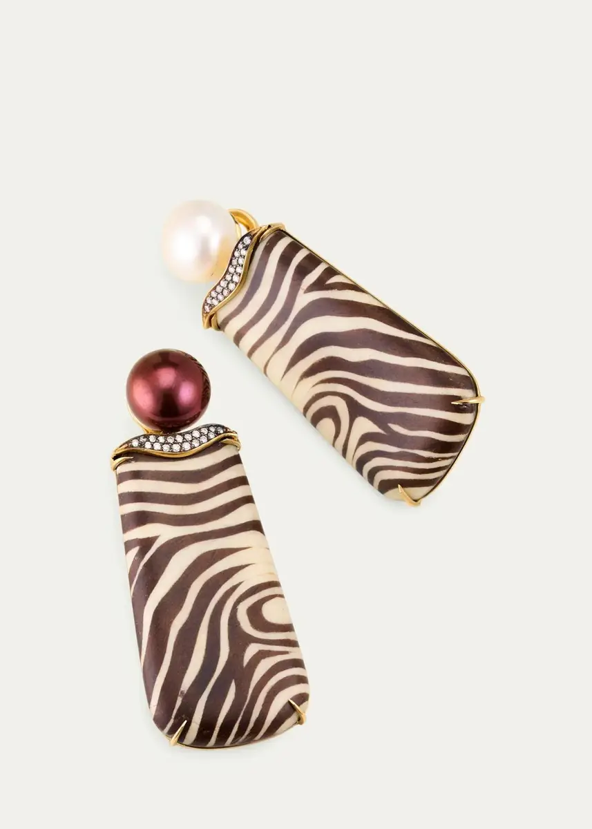 Silvia Furmanovich 18K Zebra Marquetry Drop Earrings with Pearls and Diamonds | Thumbnail 3 Silvia Furmanovich 18K Zebra Marquetry Drop Earrings with Pearls and Diamonds | Thumbnail 3