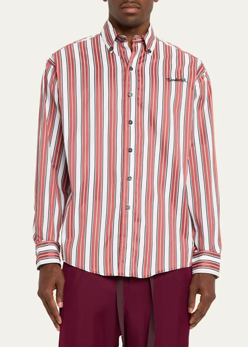 Sanderlak Men's Oversized Stripe Poplin Button-Down Shirt | Thumbnail 4