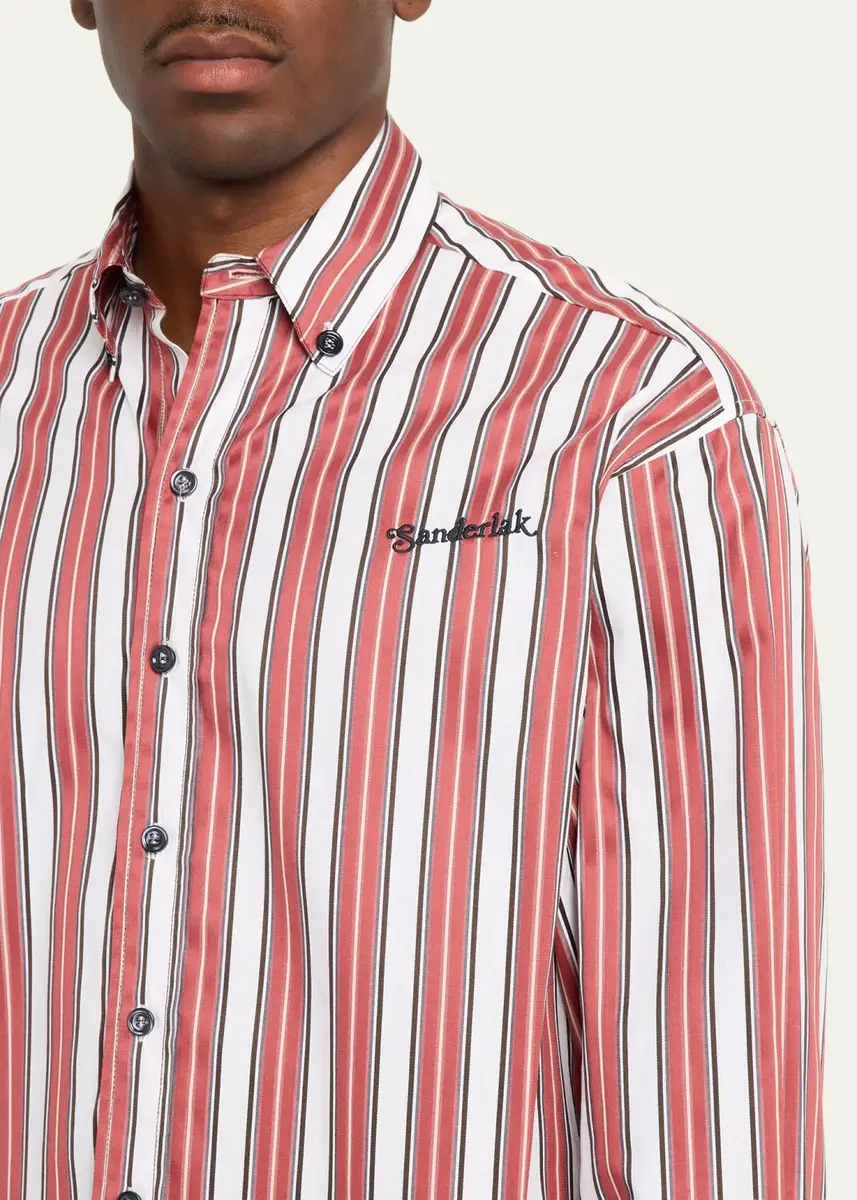 Sanderlak Men's Oversized Stripe Poplin Button-Down Shirt | Thumbnail 5
