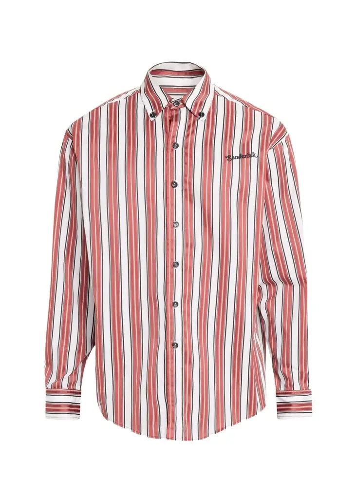 Sanderlak Men's Oversized Stripe Poplin Button-Down Shirt
