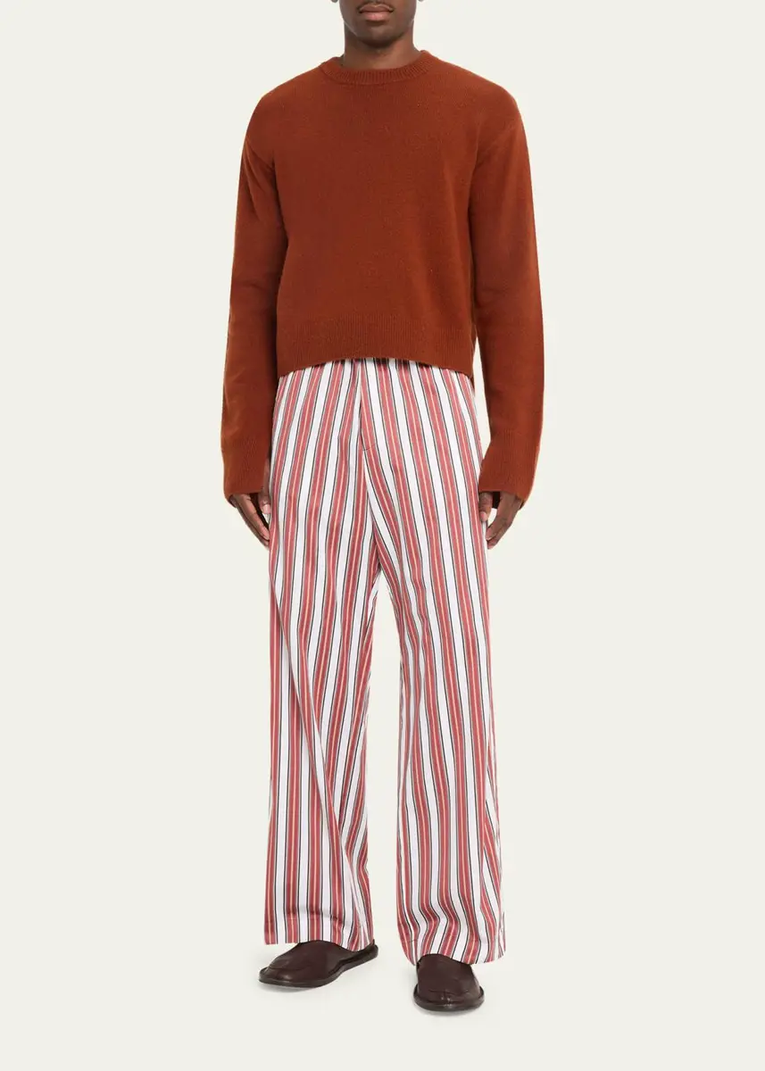 Sanderlak Men's Striped Poplin Wide-Leg Drawstring Pants | Thumbnail 2 Sanderlak Men's Striped Poplin Wide-Leg Drawstring Pants | Thumbnail 2