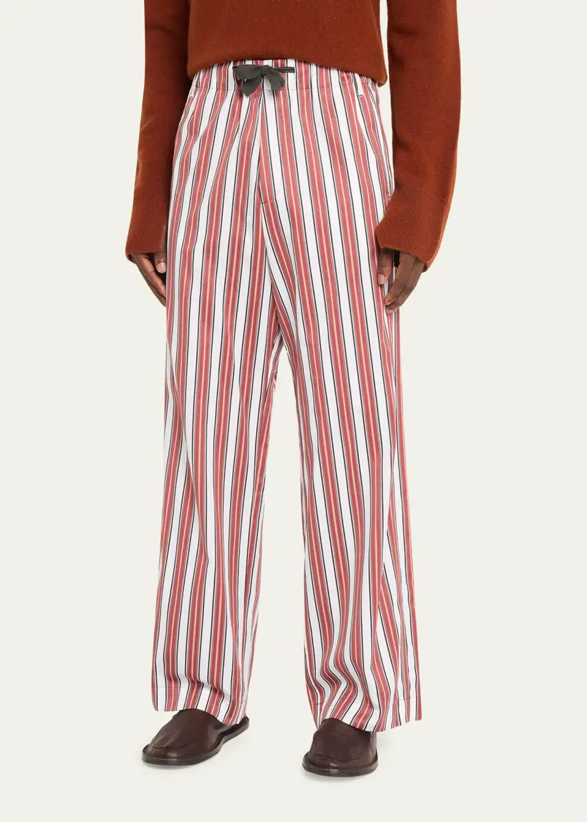 Sanderlak Men's Striped Poplin Wide-Leg Drawstring Pants | Thumbnail 4 Sanderlak Men's Striped Poplin Wide-Leg Drawstring Pants | Thumbnail 4