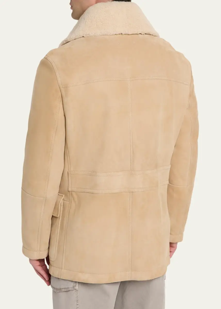 Brunello Cucinelli Men's Shearling Double-Breasted Shearling Aviator Coat | Thumbnail 3 Brunello Cucinelli Men's Shearling Double-Breasted Shearling Aviator Coat | Thumbnail 3