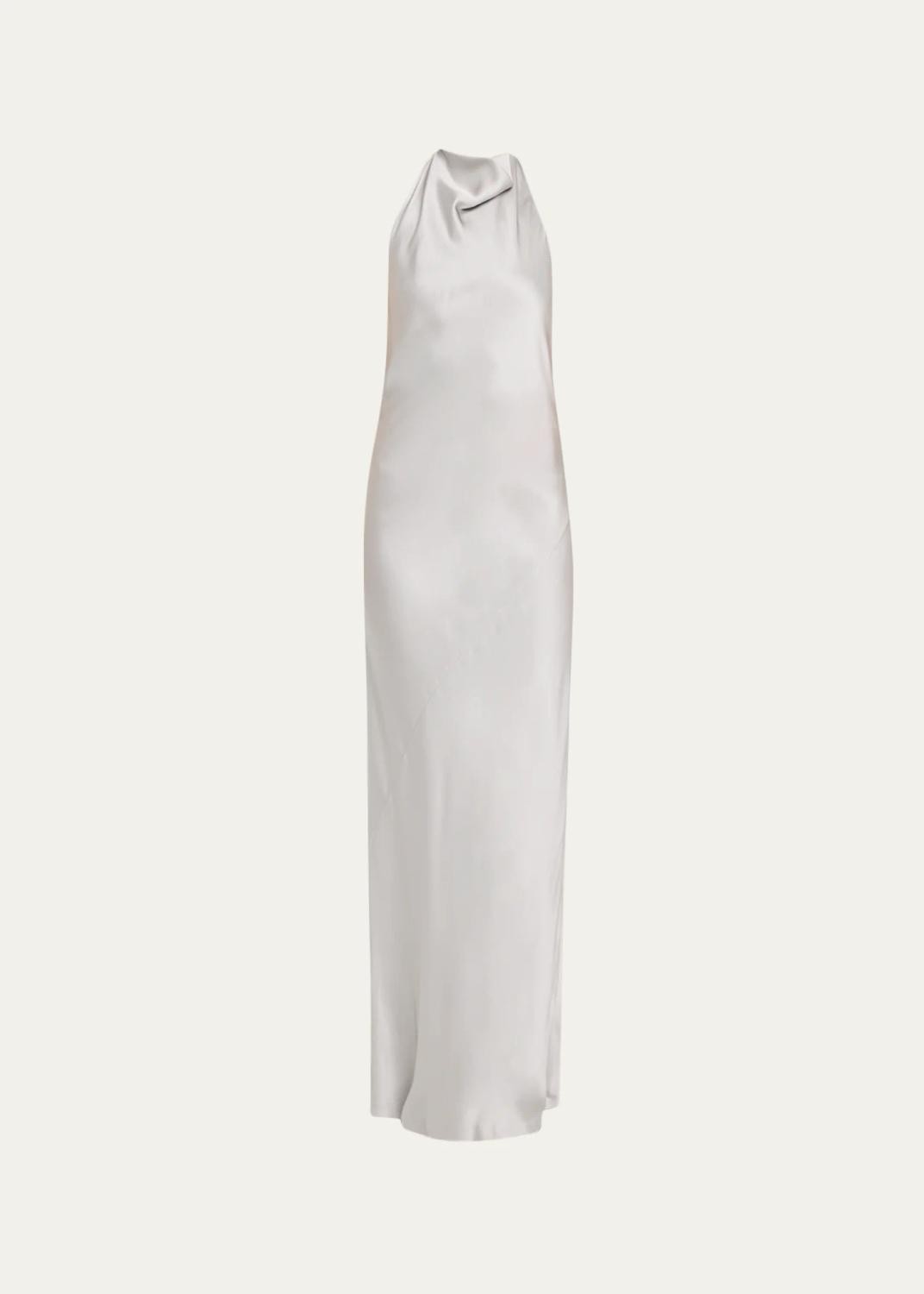 Fluid Silk Satin Cowl Halter Gown