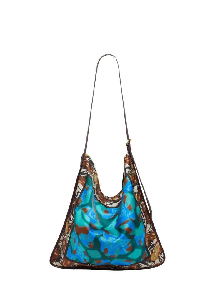 Scarf-Print Flat Hobo Bag