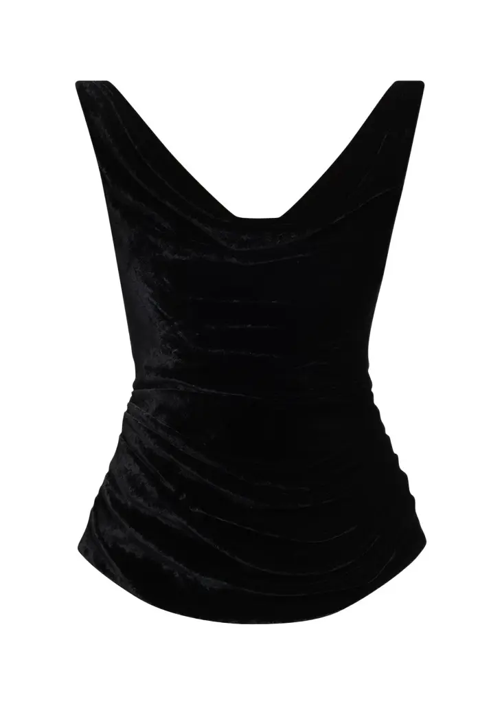 Lela Rose Crushed Velvet Draped Sleeveless Top