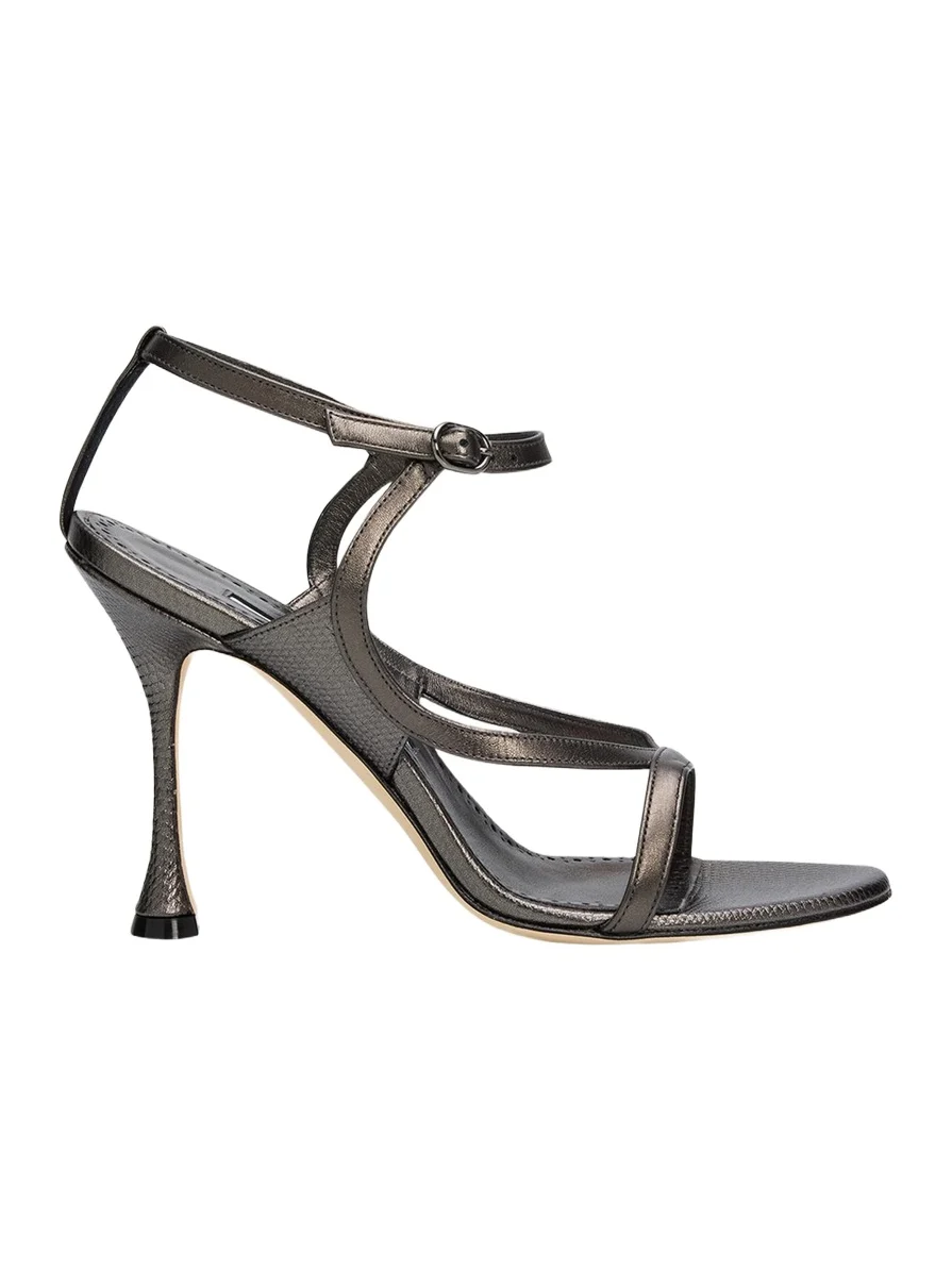 Manolo Blahnik 105mm Tibula Metallic Leather Ankle-Strap Sandals