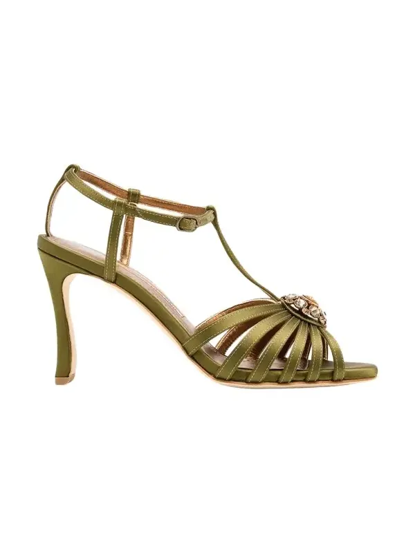 Manolo Blahnik 90mm Fulcon Embellished Satin Caged Sandals