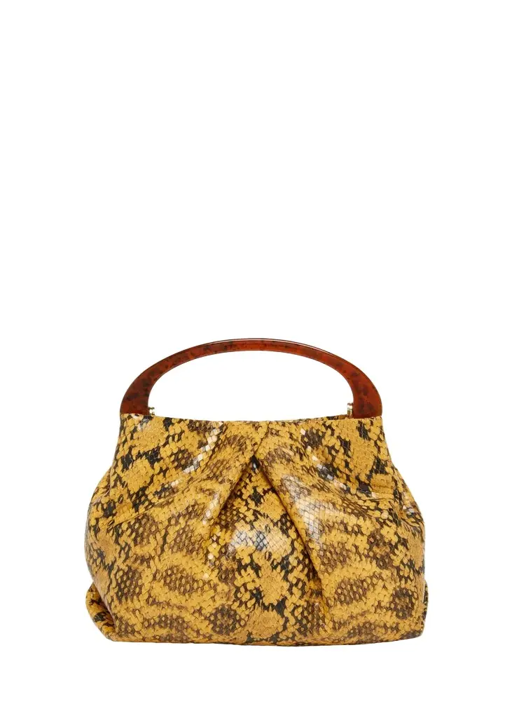 Pleated Snakeskin-Embossed Leather Top-Handle Bag