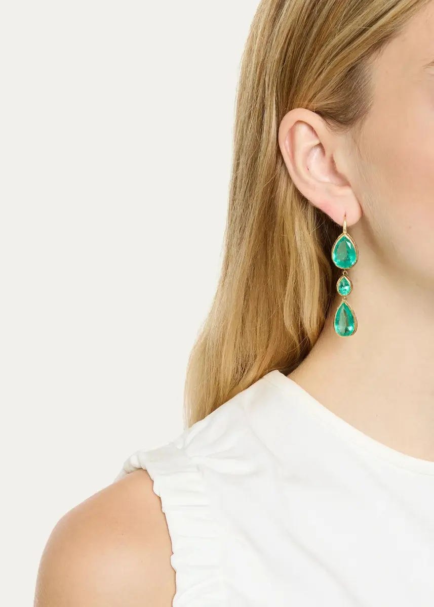 JUDY GEIB 18K Bright Colombian Emerald Pear-Shaped Triple-Dangle Earrings | Thumbnail 2 JUDY GEIB 18K Bright Colombian Emerald Pear-Shaped Triple-Dangle Earrings | Thumbnail 2