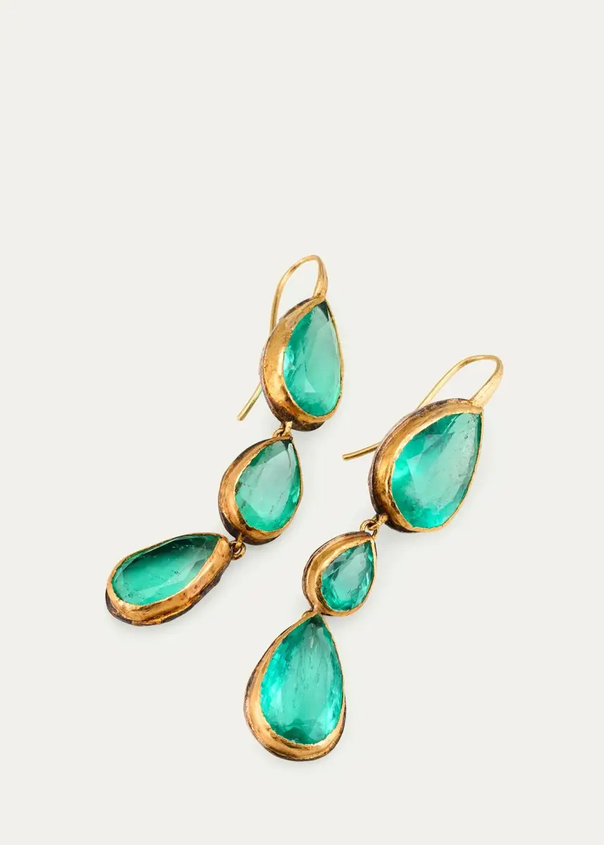 JUDY GEIB 18K Bright Colombian Emerald Pear-Shaped Triple-Dangle Earrings | Thumbnail 3 JUDY GEIB 18K Bright Colombian Emerald Pear-Shaped Triple-Dangle Earrings | Thumbnail 3