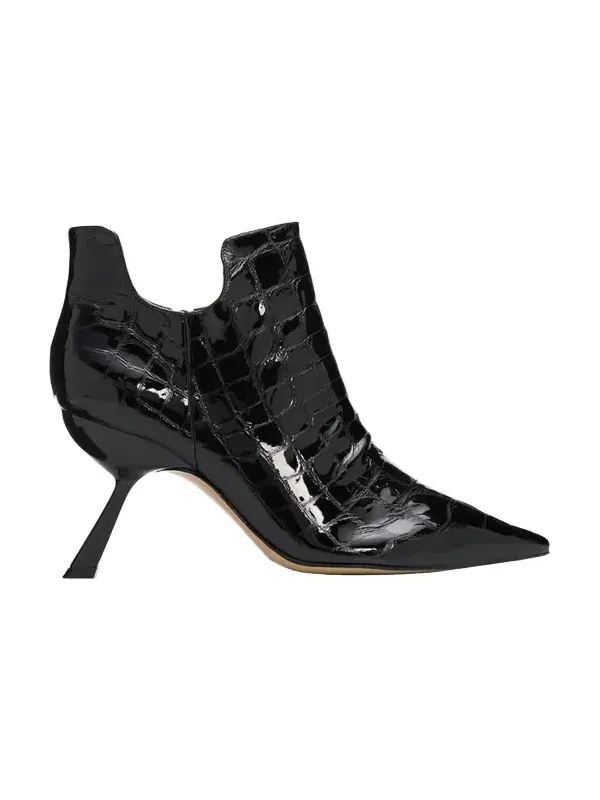 85mm Meredith Croc-Embossed Leather Booties