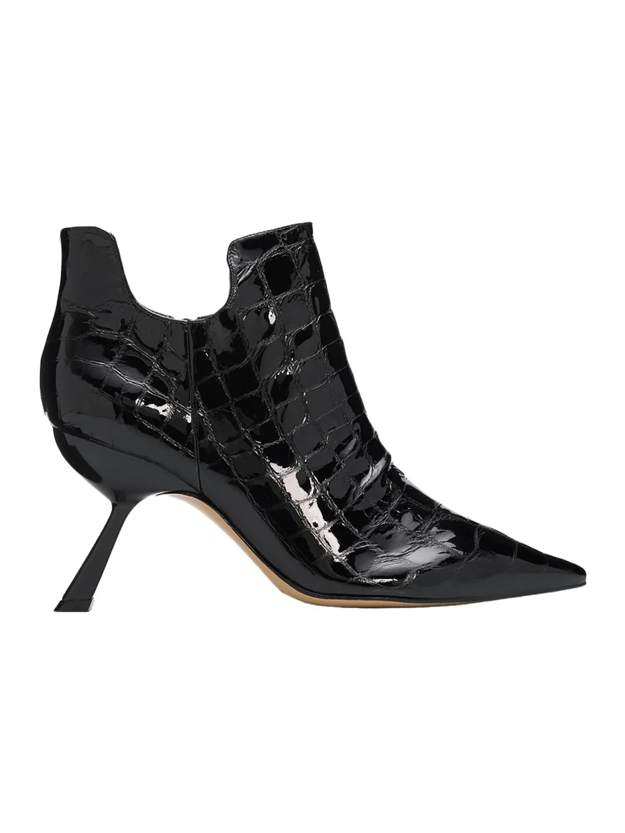 85mm Meredith Croc-Embossed Leather Booties