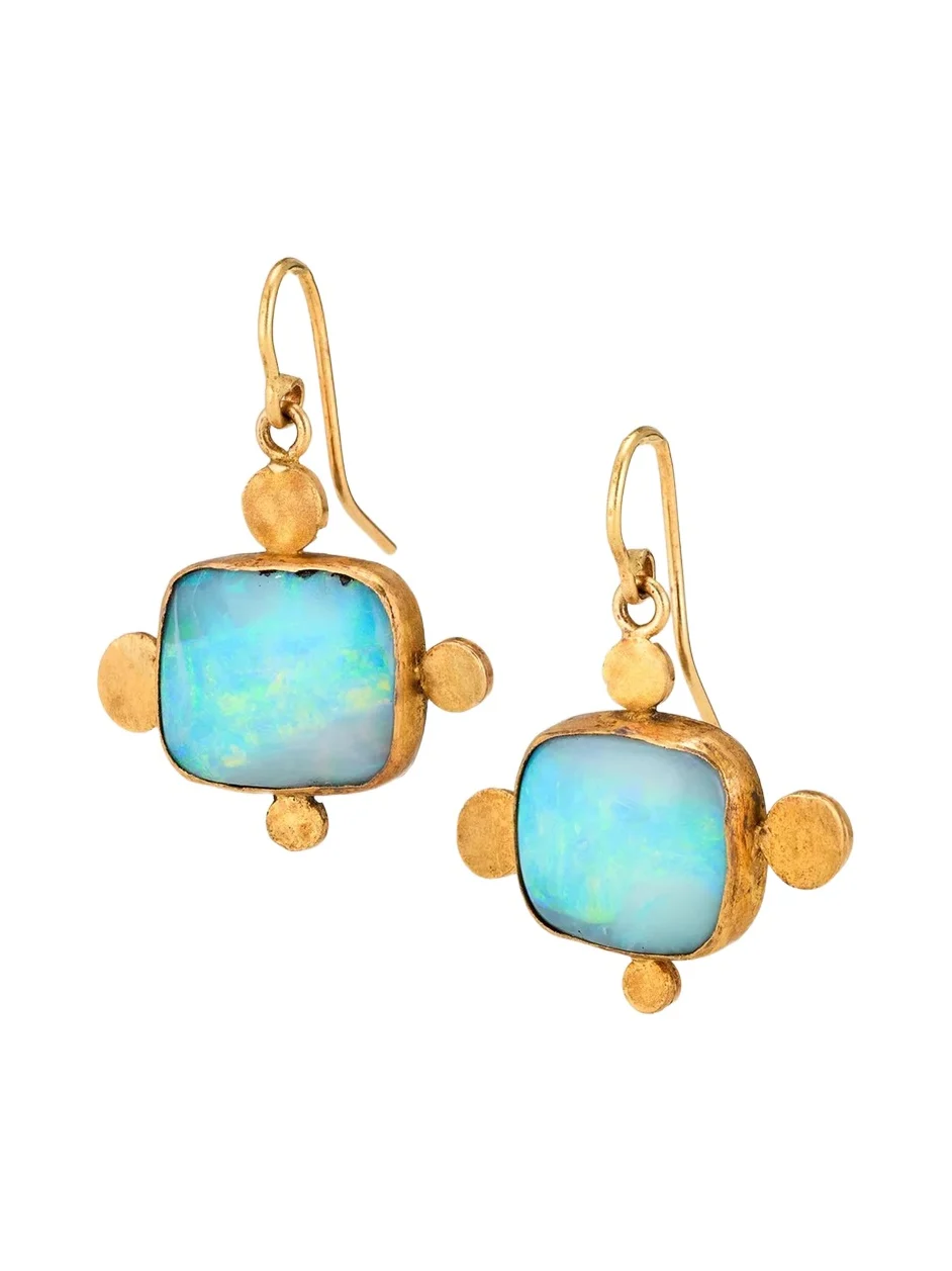 18K Boulder Opal Square Drop Earrings