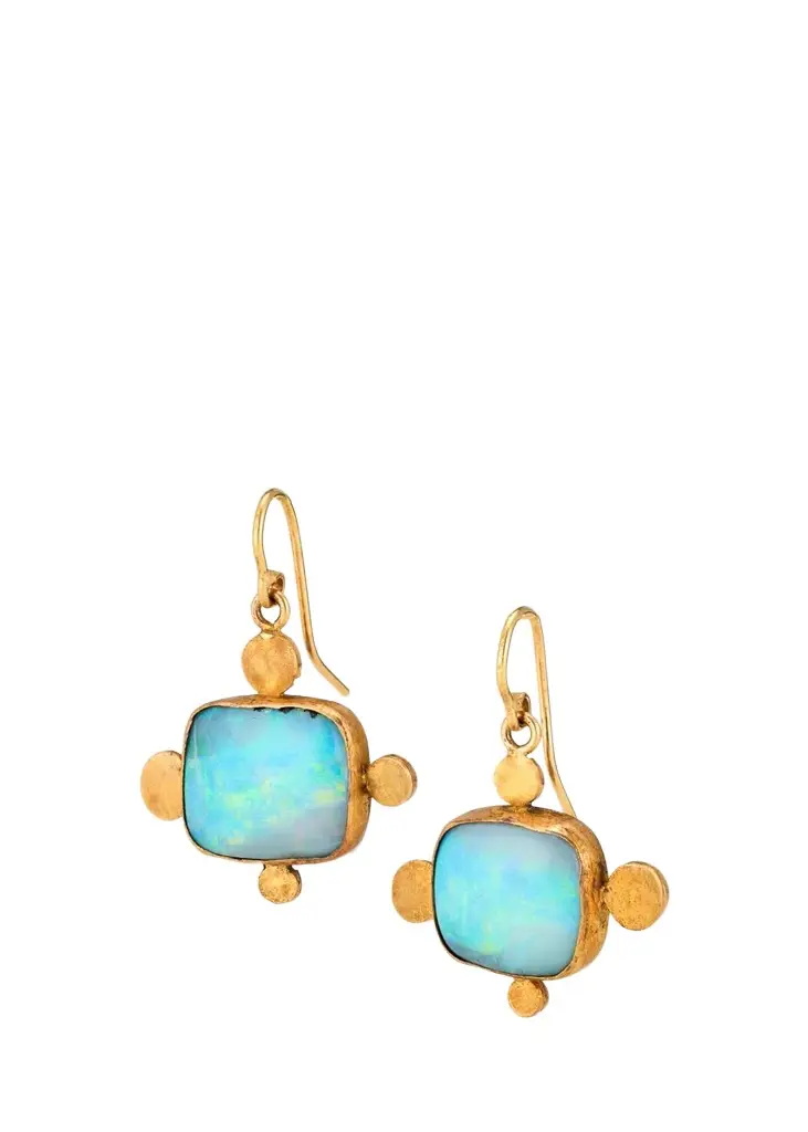 JUDY GEIB 18K Boulder Opal Square Drop Earrings