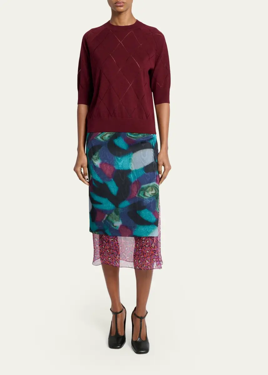 Dries Van Noten Diamond Knit Elbow-Sleeve Crewneck Sweater | Thumbnail 2 Dries Van Noten Diamond Knit Elbow-Sleeve Crewneck Sweater | Thumbnail 2