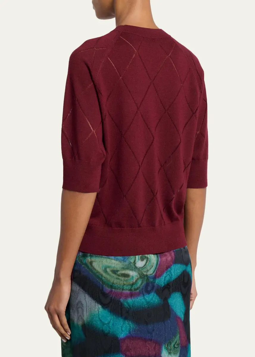 Dries Van Noten Diamond Knit Elbow-Sleeve Crewneck Sweater | Thumbnail 3 Dries Van Noten Diamond Knit Elbow-Sleeve Crewneck Sweater | Thumbnail 3