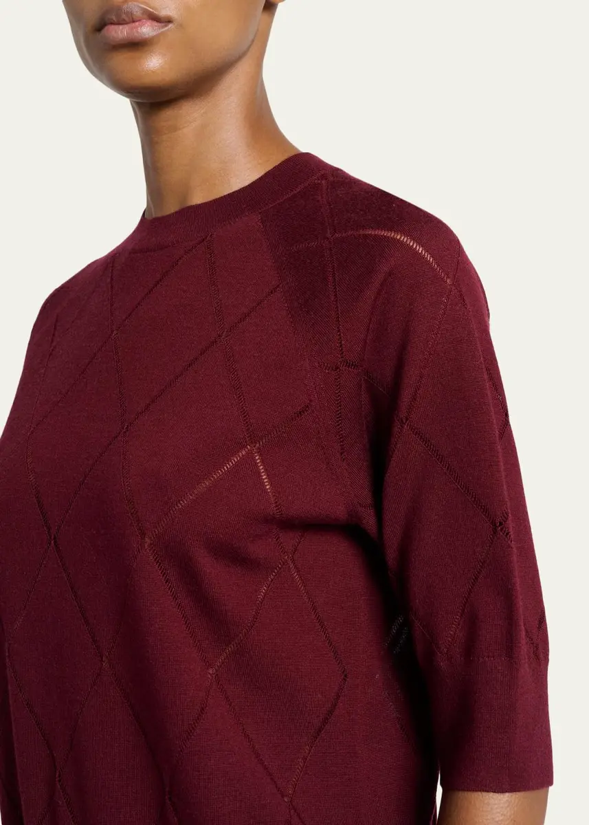Dries Van Noten Diamond Knit Elbow-Sleeve Crewneck Sweater | Thumbnail 5 Dries Van Noten Diamond Knit Elbow-Sleeve Crewneck Sweater | Thumbnail 5