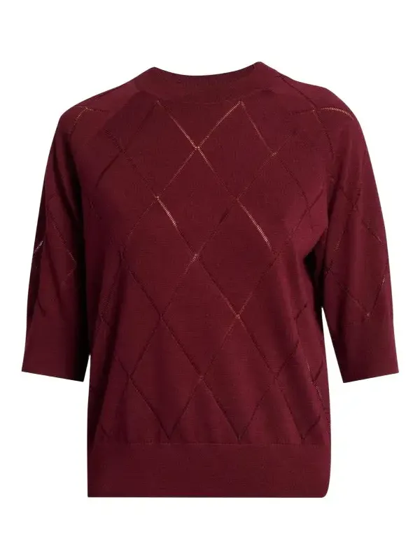 Dries Van Noten Diamond Knit Elbow-Sleeve Crewneck Sweater