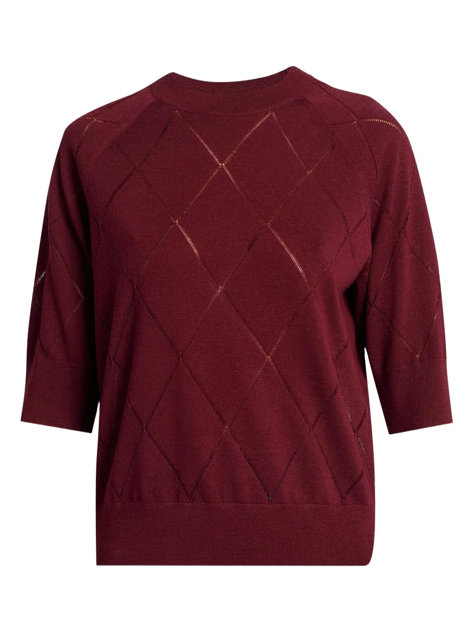Diamond Knit Elbow-Sleeve Crewneck Sweater Diamond Knit Elbow-Sleeve Crewneck Sweater