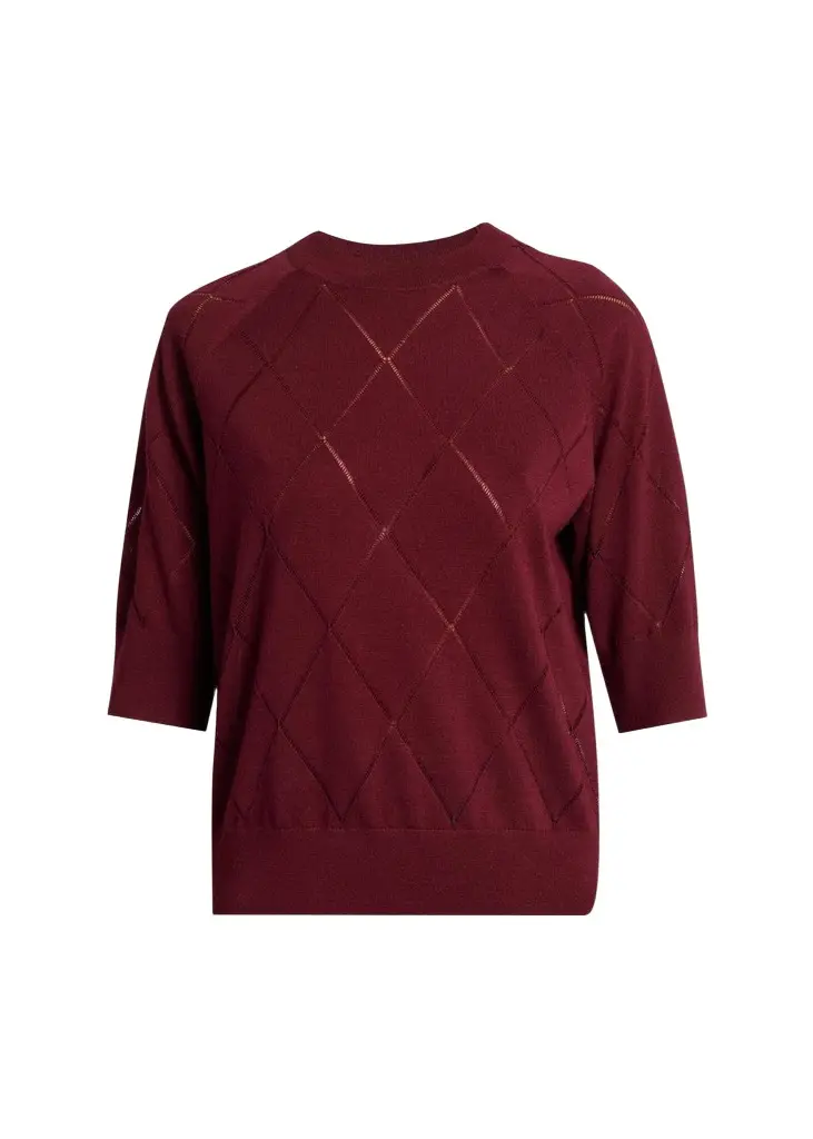 Dries Van Noten Diamond Knit Elbow-Sleeve Crewneck Sweater