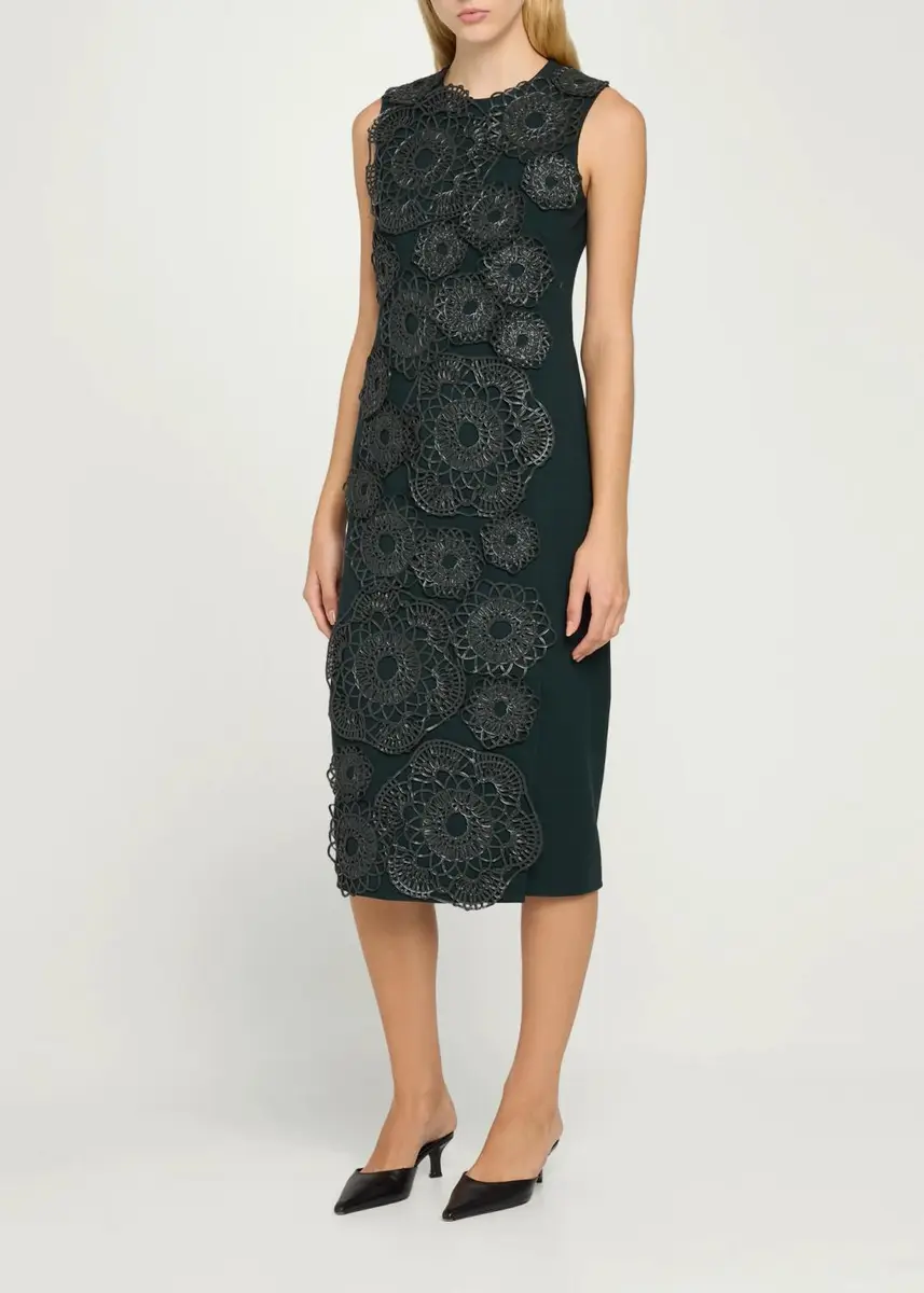 Akris Anemone Embroidered Silk Crêpe Midi Sheath Dress | Thumbnail 4 Akris Anemone Embroidered Silk Crêpe Midi Sheath Dress | Thumbnail 4
