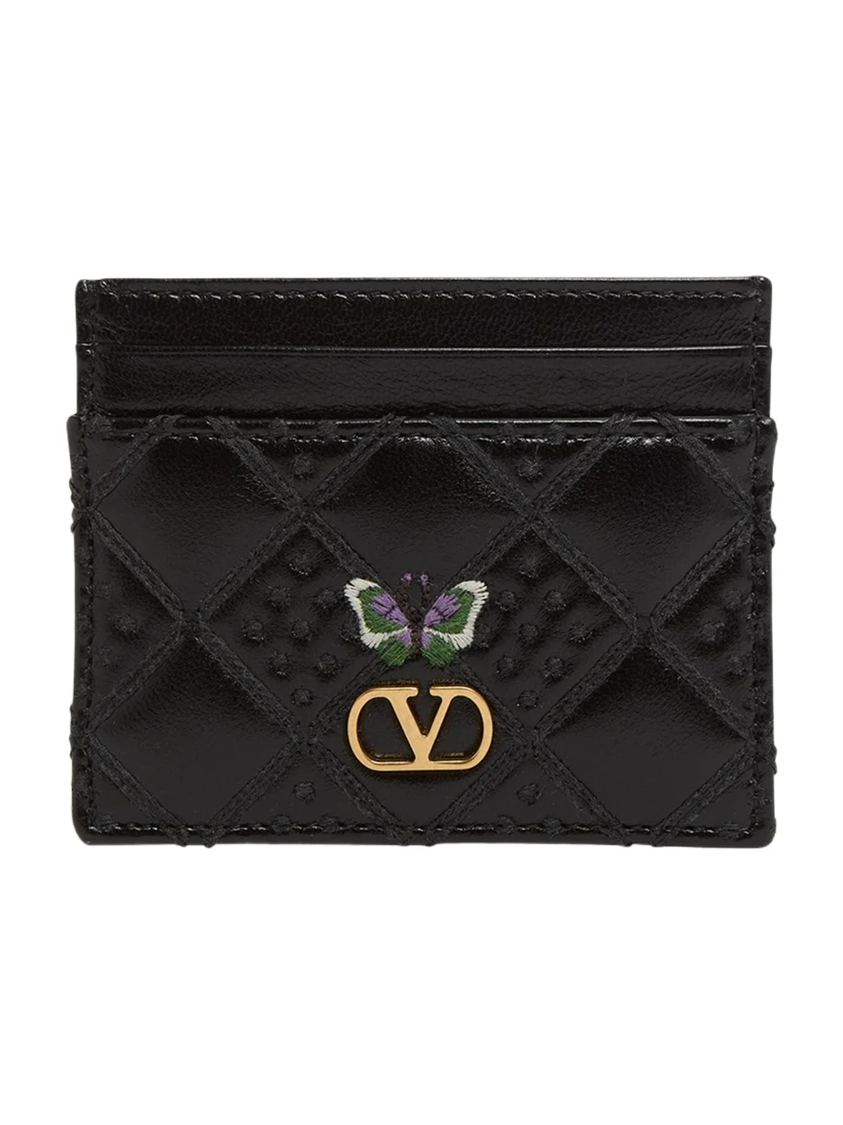 Leather VLogo Butterfly Card Holder Leather VLogo Butterfly Card Holder
