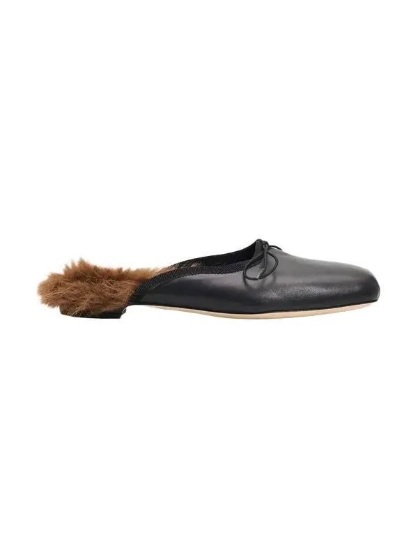 Faux Fur Lined Leather Ballerina Mules