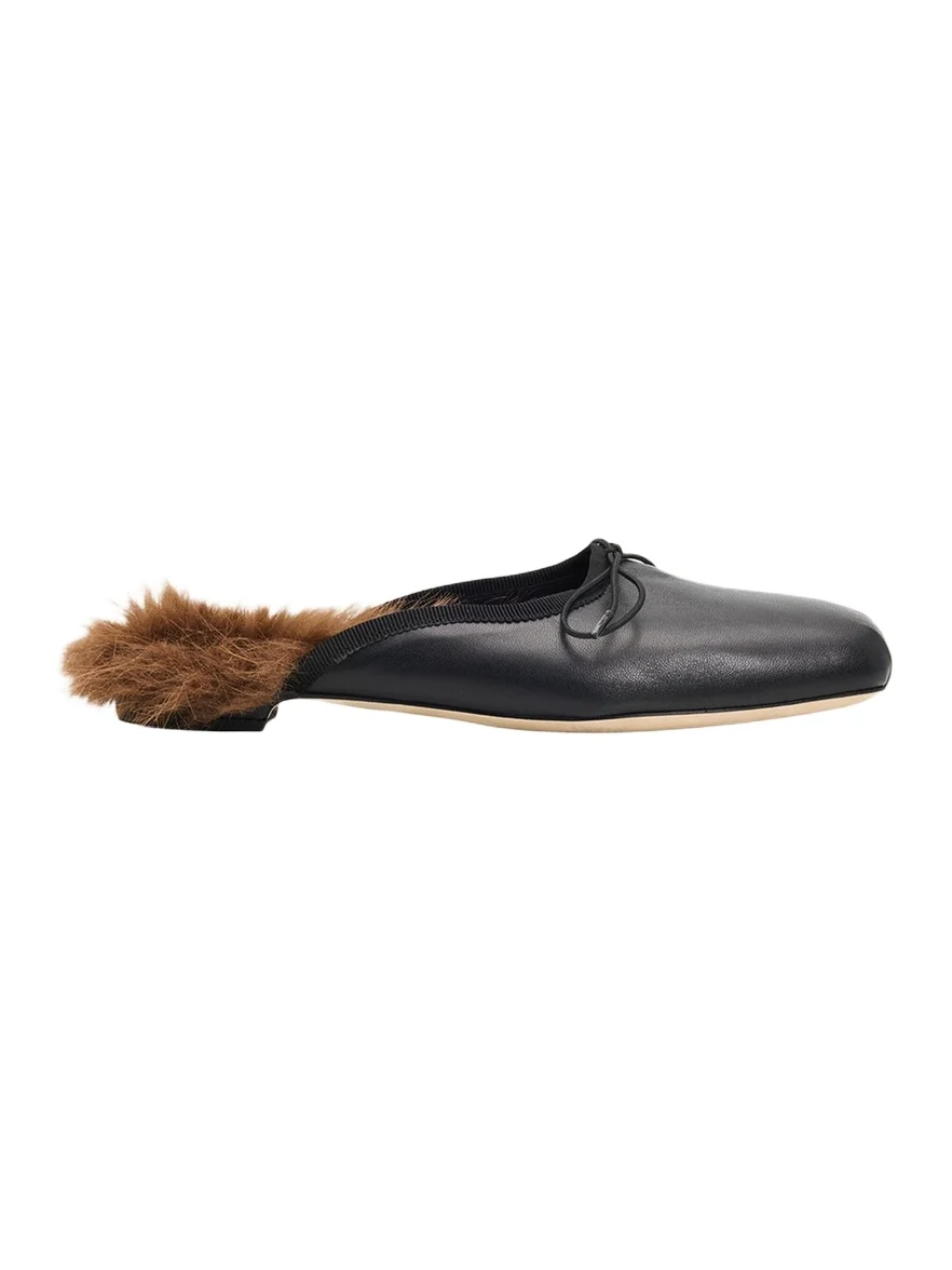 Simone Rocha Faux Fur Lined Leather Ballerina Mules