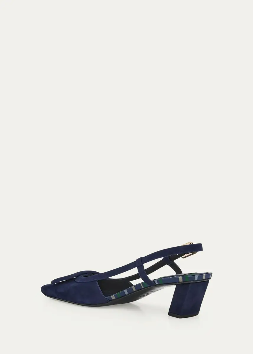 Roger Vivier 45mm Belle Vivier Suede Covered Buckle Slingback Pumps | Thumbnail 4 Roger Vivier 45mm Belle Vivier Suede Covered Buckle Slingback Pumps | Thumbnail 4
