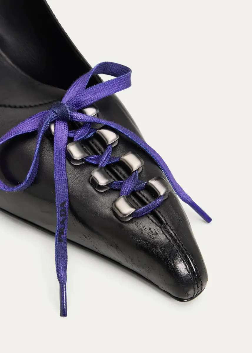 Prada 85mm Burnished Leather Lace-Up Pumps | Thumbnail 5