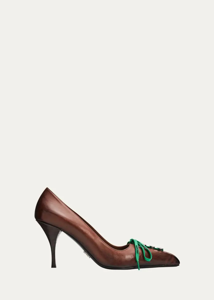 Prada 85mm Burnished Leather Lace-Up Pumps | Thumbnail 6