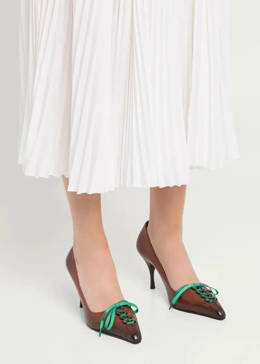 Prada 85mm Burnished Leather Lace-Up Pumps | Thumbnail 7