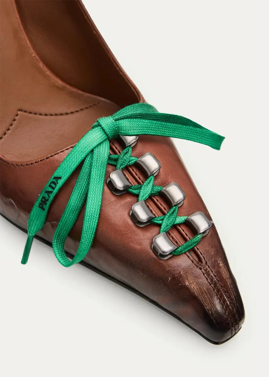 Prada 85mm Burnished Leather Lace-Up Pumps | Thumbnail 10
