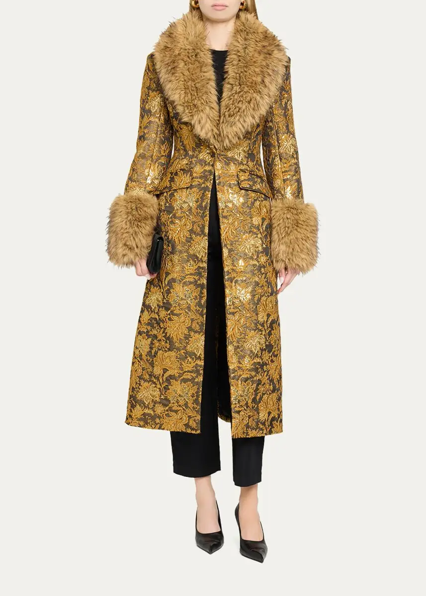 Cinq à Sept Ivella Floral Jacquard Fur-Trim Coat | Thumbnail 2 Cinq à Sept Ivella Floral Jacquard Fur-Trim Coat | Thumbnail 2