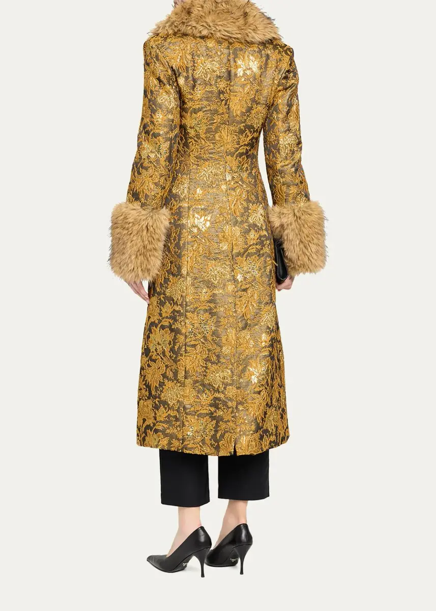 Cinq à Sept Ivella Floral Jacquard Fur-Trim Coat | Thumbnail 3 Cinq à Sept Ivella Floral Jacquard Fur-Trim Coat | Thumbnail 3