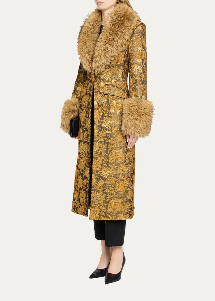 Cinq à Sept Ivella Floral Jacquard Fur-Trim Coat | Thumbnail 4 Cinq à Sept Ivella Floral Jacquard Fur-Trim Coat | Thumbnail 4