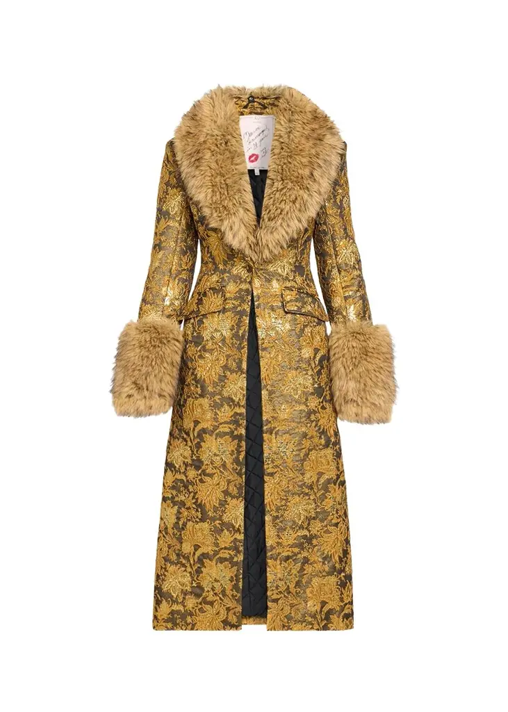 Ivella Floral Jacquard Fur-Trim Coat Ivella Floral Jacquard Fur-Trim Coat