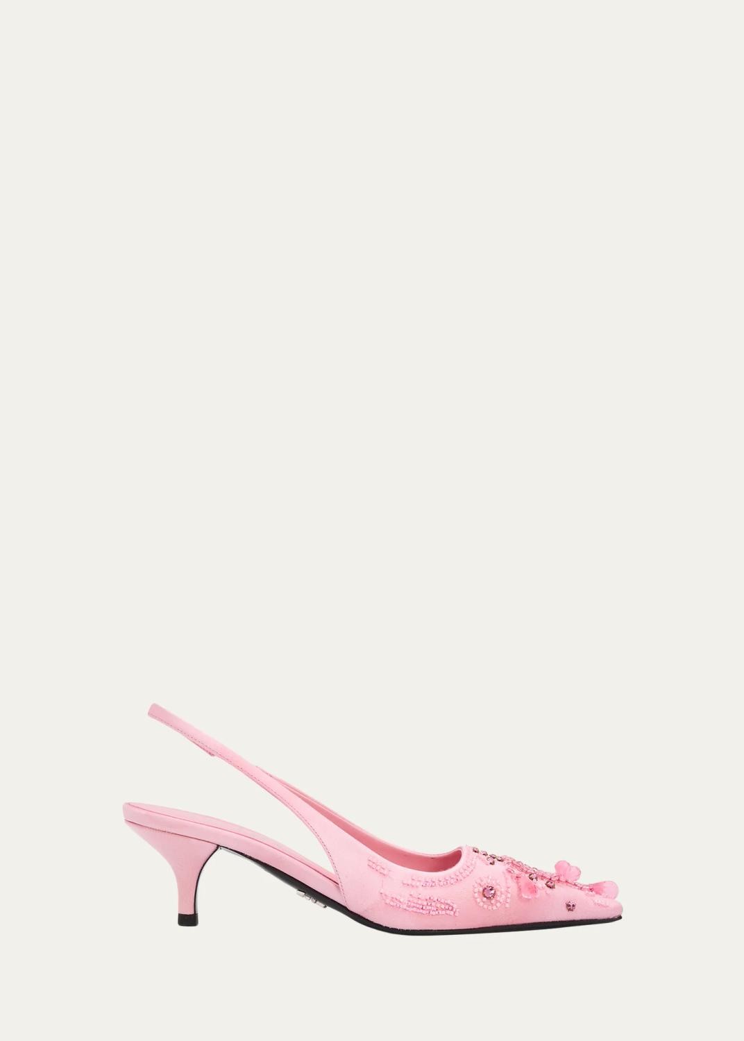 Prada 55mm Ricami Embellished Satin Slingback Pumps
