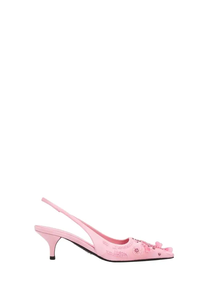 Prada 55mm Ricami Embellished Satin Slingback Pumps