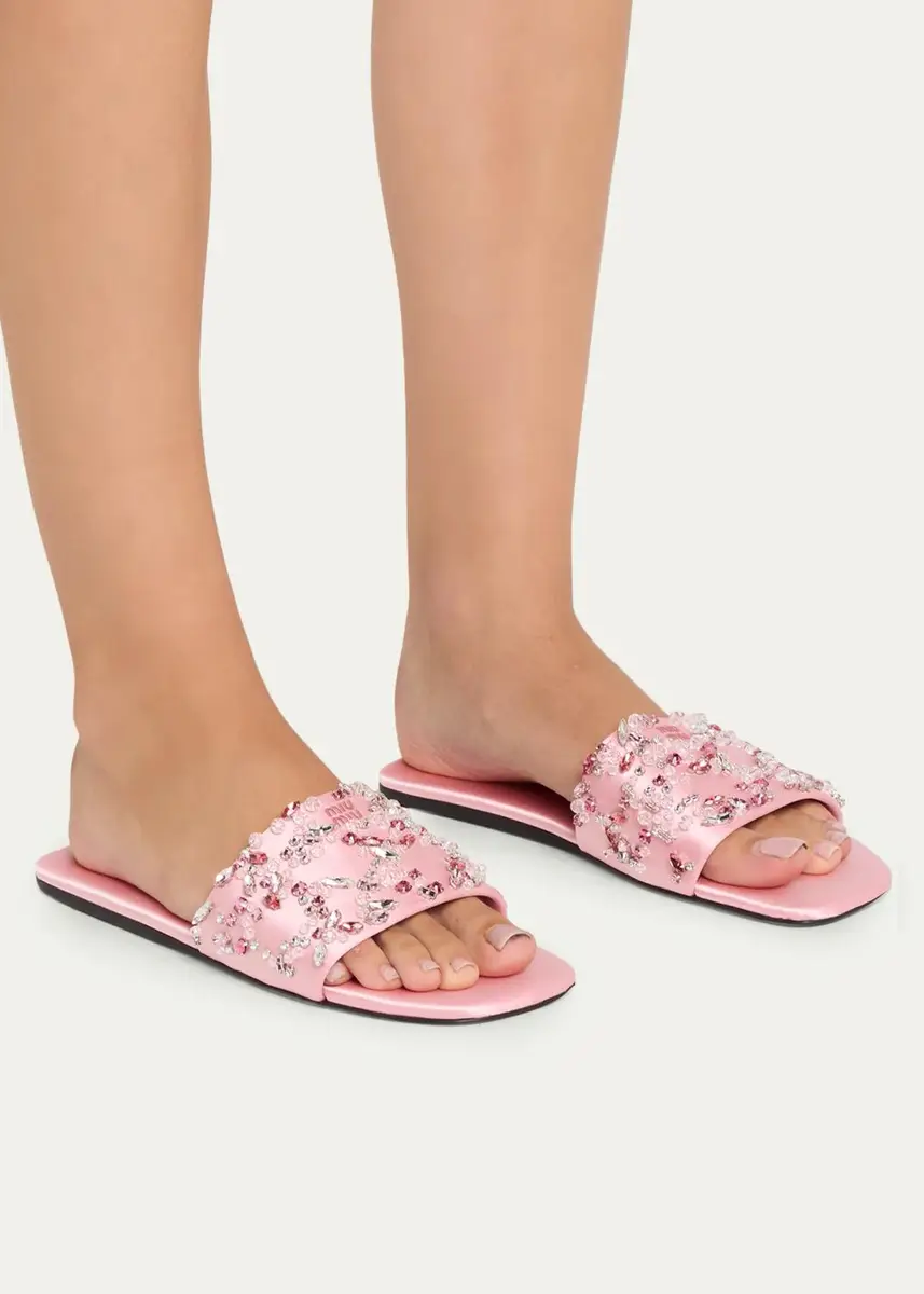 Miu Miu Embellished Satin Slide Sandals | Thumbnail 2 Miu Miu Embellished Satin Slide Sandals | Thumbnail 2