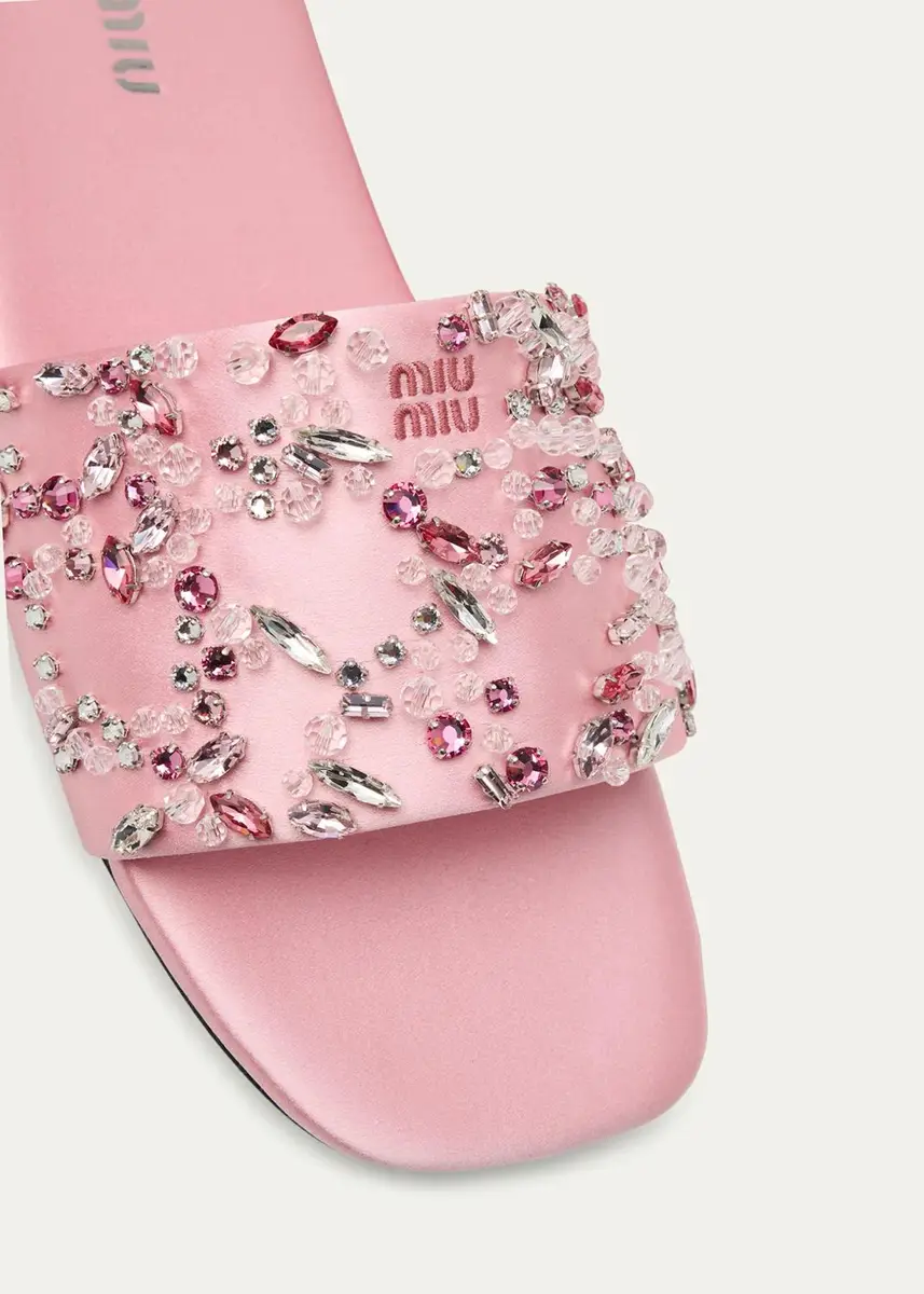 Miu Miu Embellished Satin Slide Sandals | Thumbnail 5 Miu Miu Embellished Satin Slide Sandals | Thumbnail 5