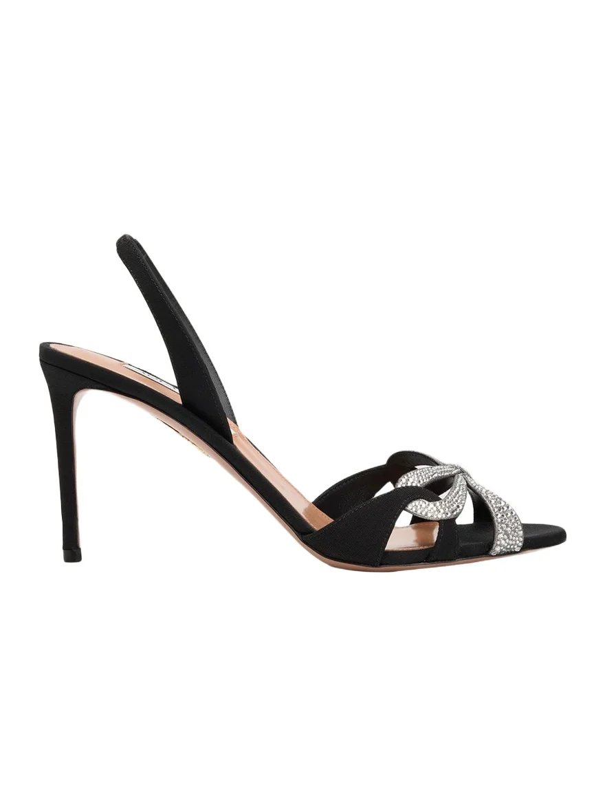 85mm Ribbon Kiss Embellished Satin Slingback Sandals 85mm Ribbon Kiss Embellished Satin Slingback Sandals