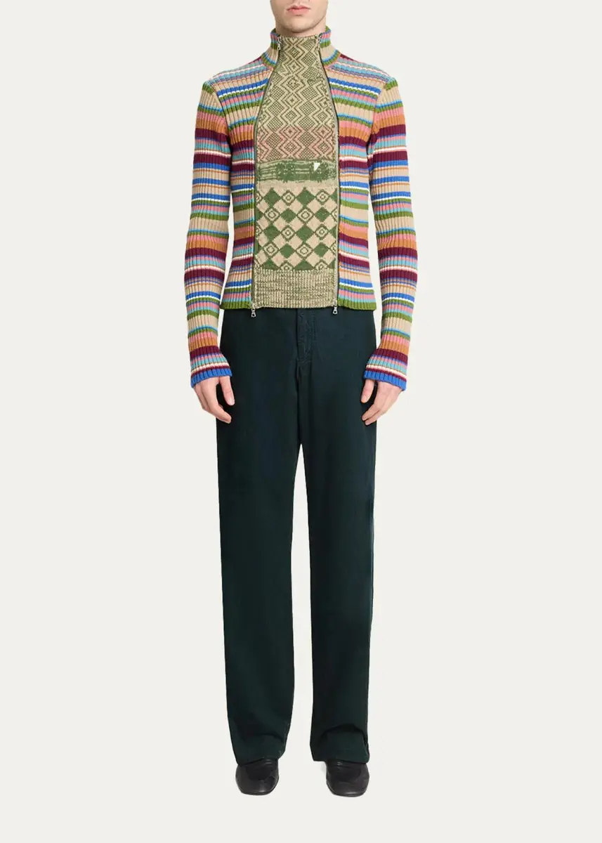 Dries Van Noten Striped Wool Rib-Knit Cardigan | Thumbnail 2 Dries Van Noten Striped Wool Rib-Knit Cardigan | Thumbnail 2